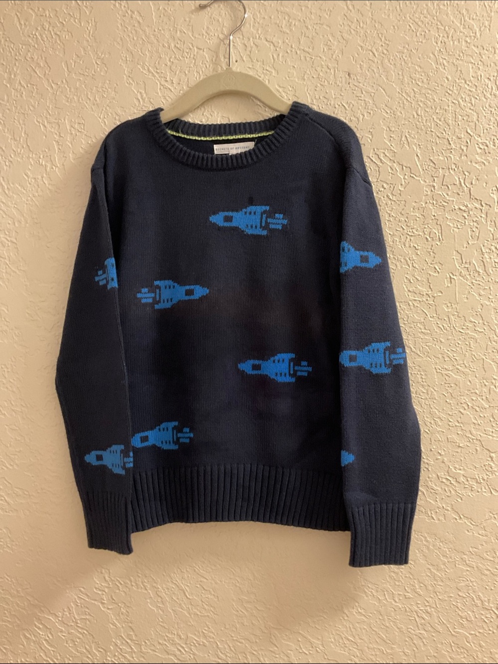 Rockets of Awesome - Navy Blue , Rocket-Themed,, Cotton-Blend Sweater Size 6/7